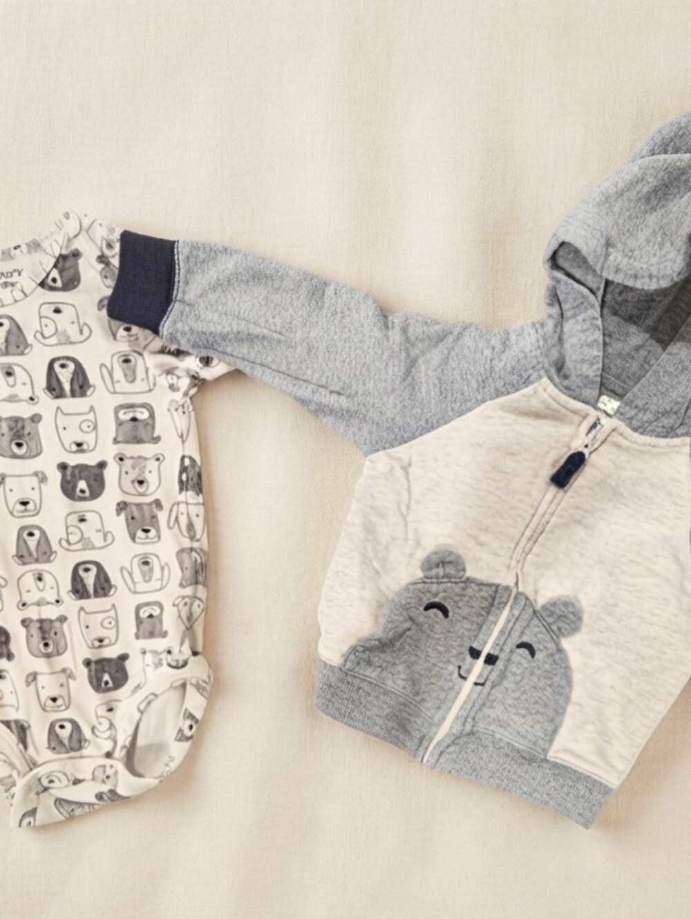 Carter's 12M Gray Bear Print Hoodie and Bodysuit Set
